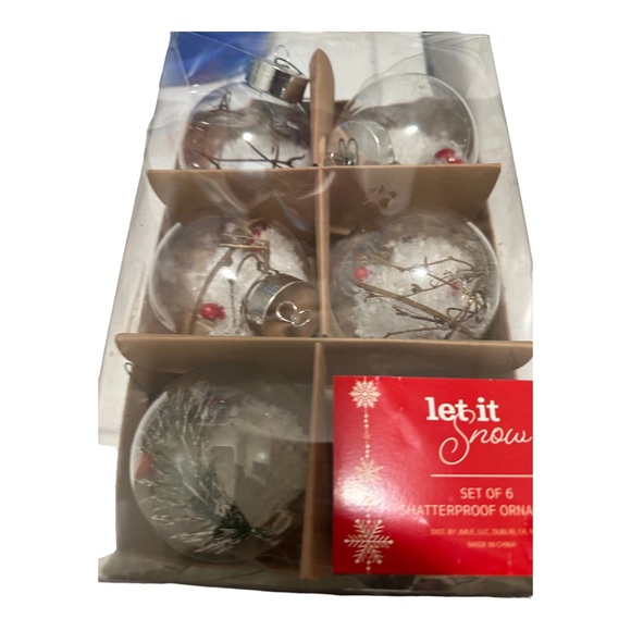 Let it Snow 6 Piece Shatterproof Christmas Ornaments NWT - Picture 3 of 5